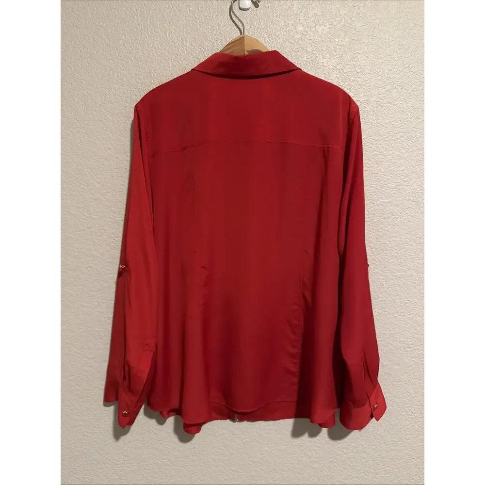 NEW Michael Kors Tunic Top Blouse Modern Luxury Career Red Logo 2X